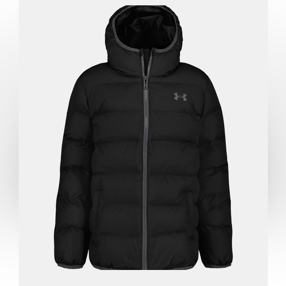 Under Armour ColdGear Pronto puffer coat in black & gray Youth large